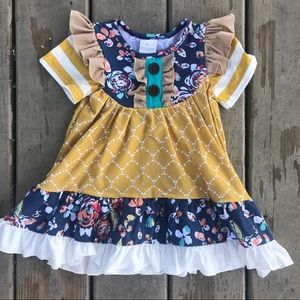 Fall Floral And Mustard Short Sleeve Dress